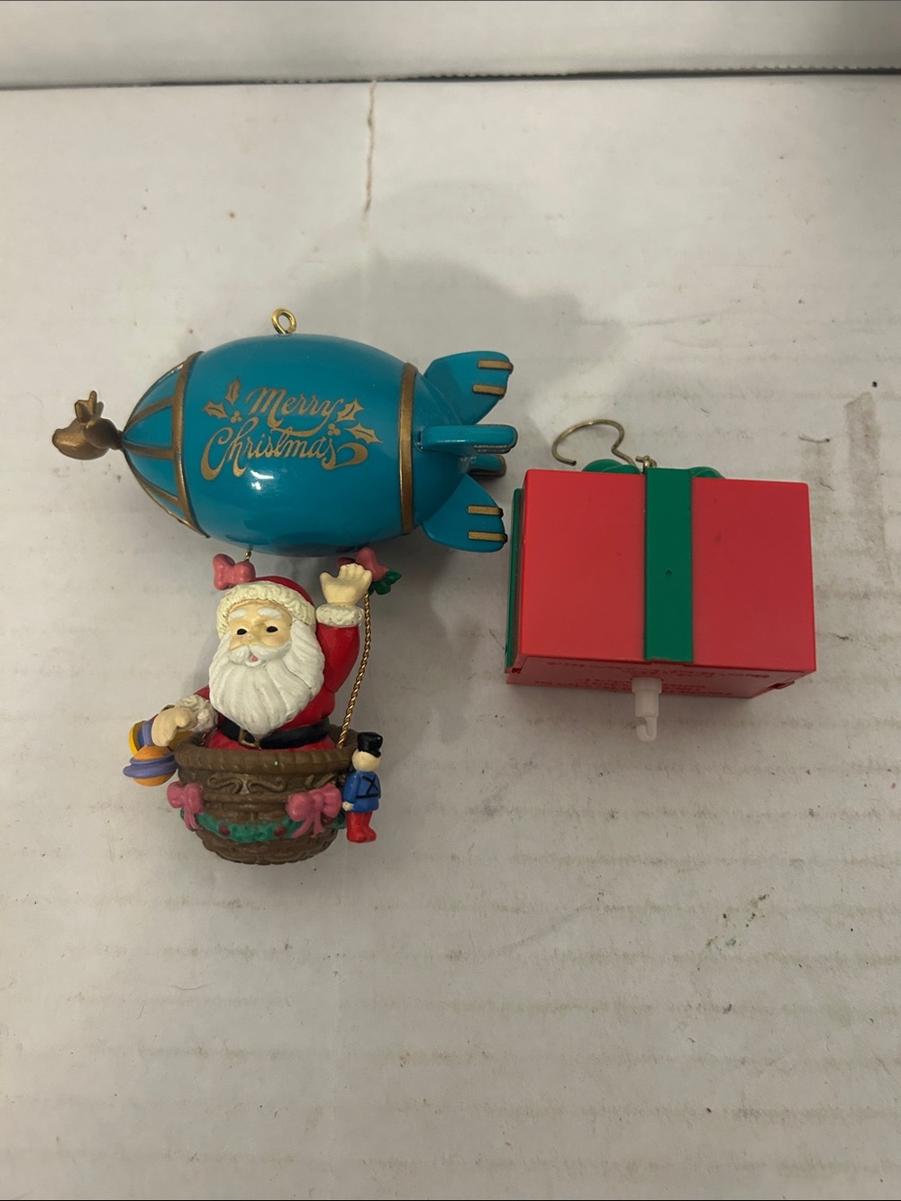 Matix Teal and Red Santa Airship and Gift Ornaments